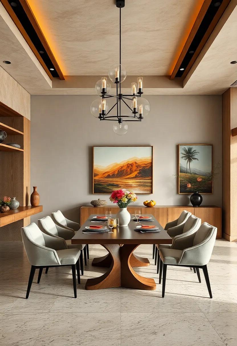 Refined‌ Rustic: A blend of elegance and the outdoors ⁣defines this ‌dining⁣ room, with natural ‌wood elements paired with refined artworks‌ that celebrate craftsmanship and nature