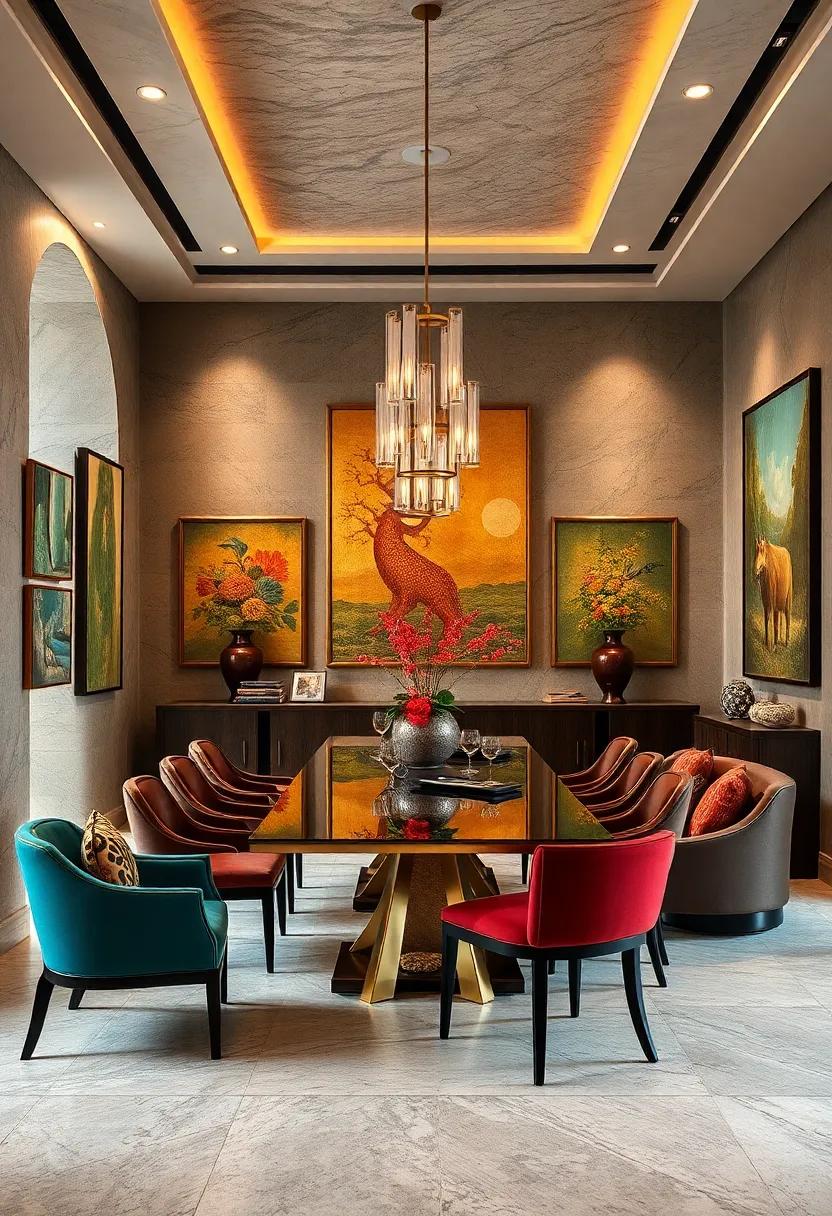 Eclectic Fusion: This dining room showcases an array of global art styles, blending Asian, ​African, and European influences into a visually stunning⁤ mosaic
