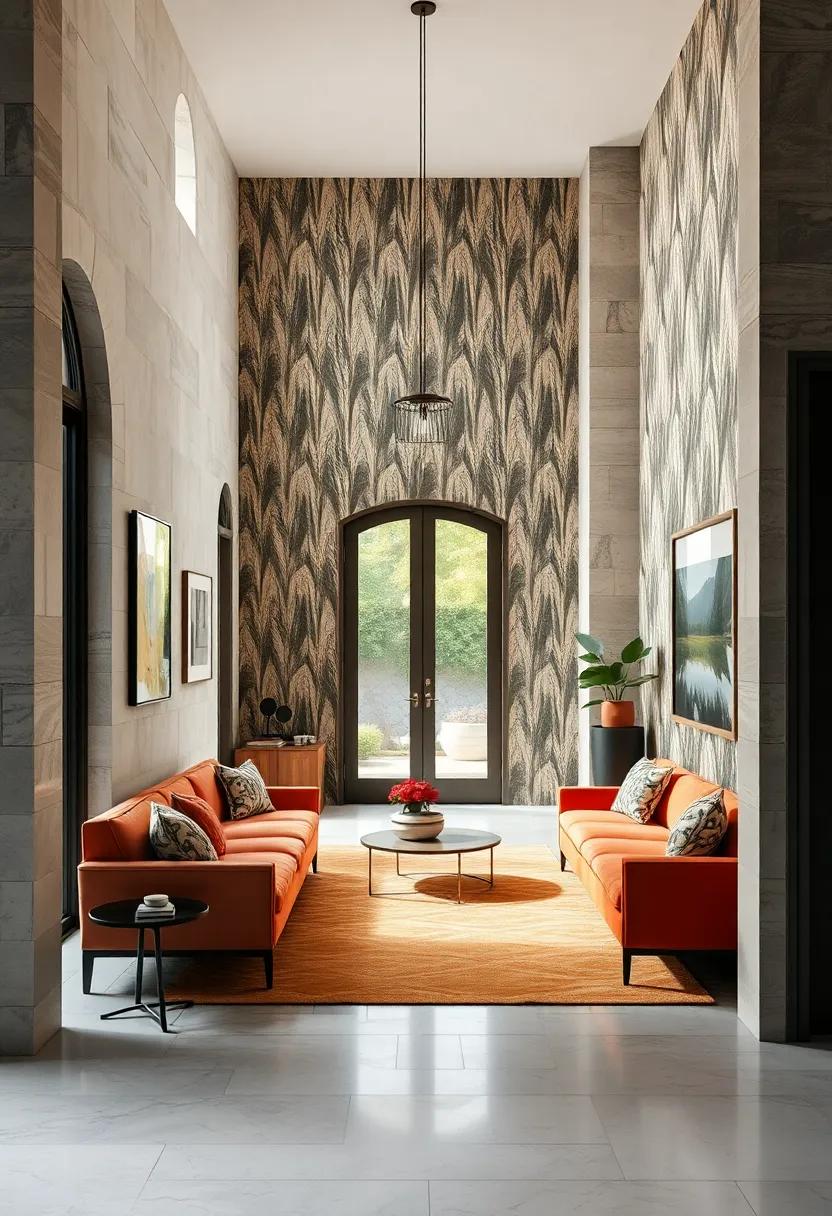 Geometric dynamism: Bold geometric wallpaper that adds a modern edge, creating movement​ and ‌intrigue the moment you step inside