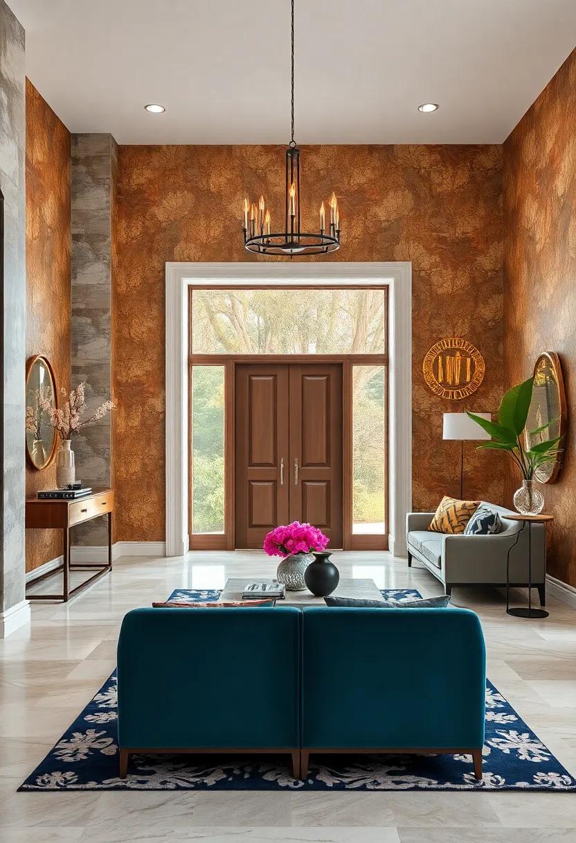 Metallic accents: ‌Shimmering wallpaper with metallic foils that ⁢reflects light and adds glamour to your foyer