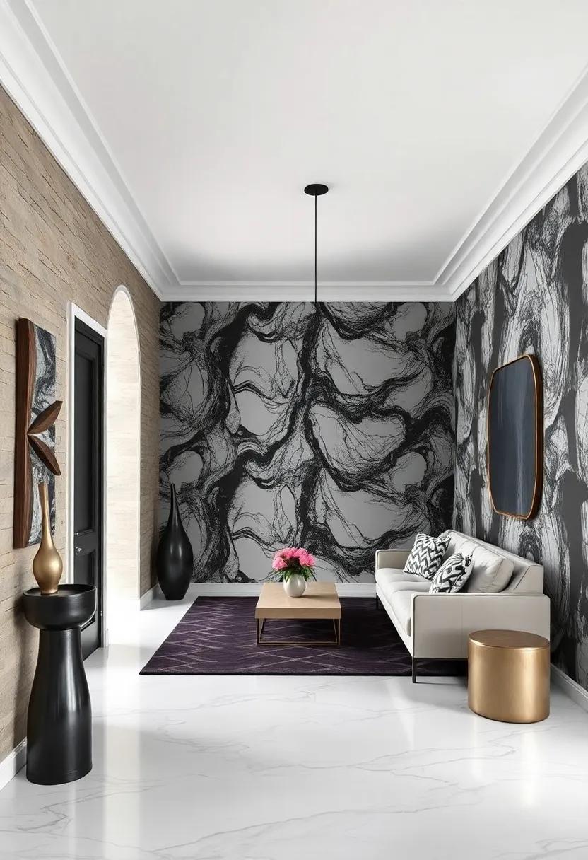 Monochrome magic: A striking black-and-white wallpaper that provides a ​strong statement while remaining elegantly understated