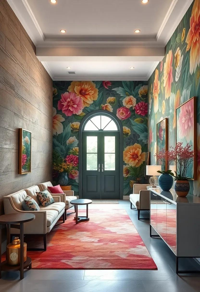 vivid abstract florals: A mashup⁤ of abstract art and floral⁤ motifs⁢ that adds a touch⁤ of modern elegance to the entryway