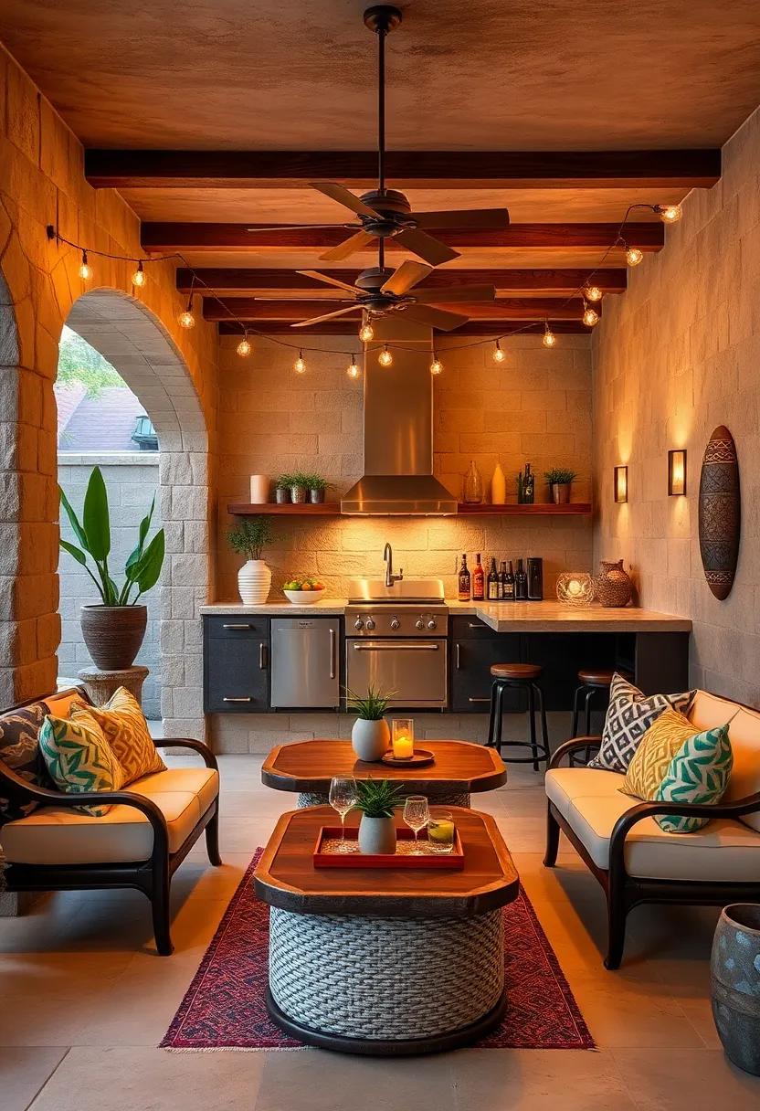 Stylish Cantina-Style Bar: Create a gathering spot with bar⁣ seating that allows guests to mingle while ‍you cook,⁤ complete with ​festive lighting