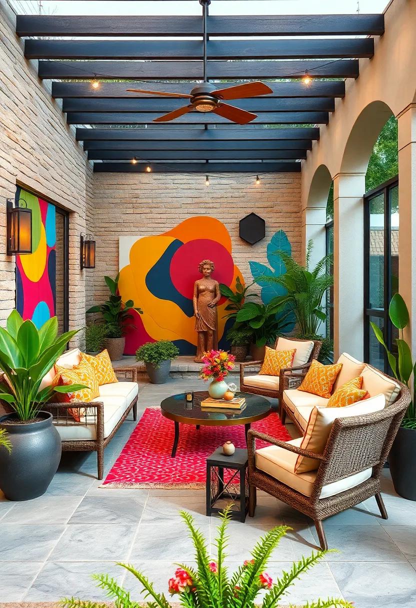Artsy Accents: incorporate vibrant murals or striking sculptures that serve as conversation starters while adding personality to your patio
