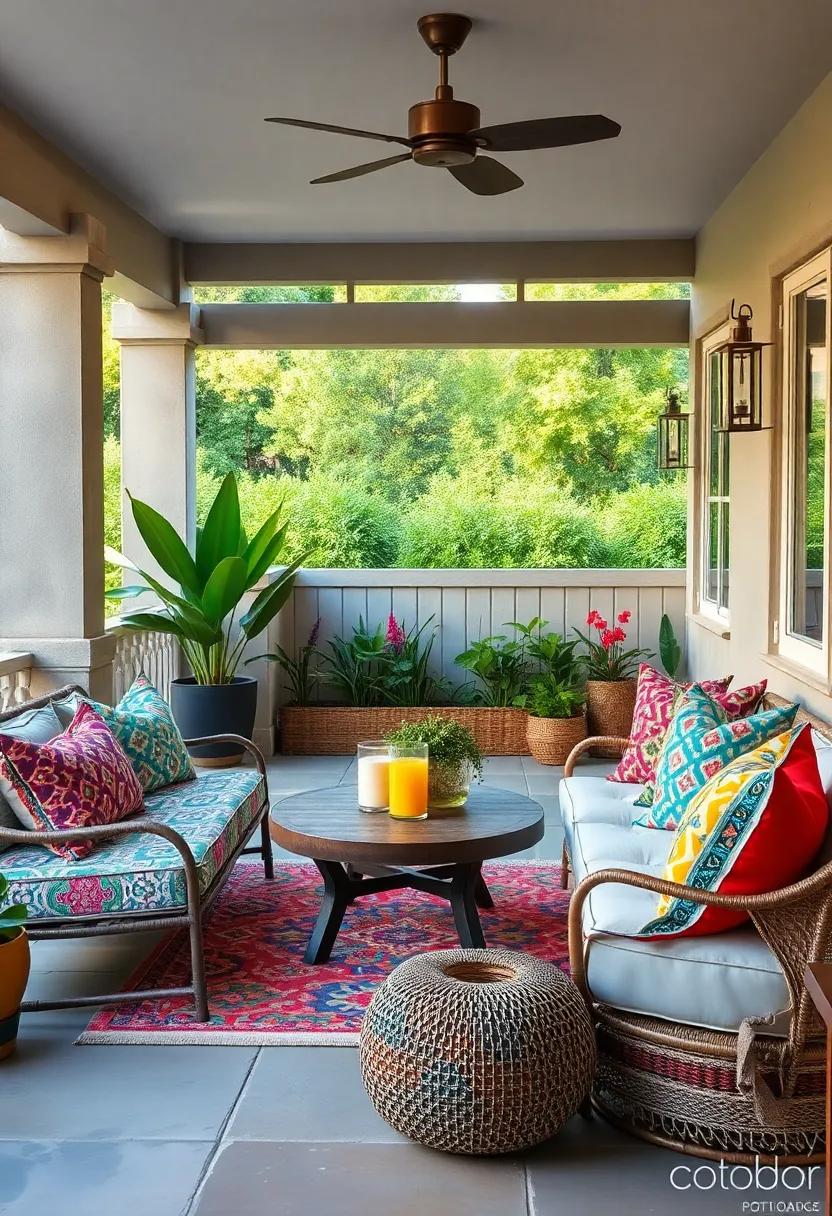 Bohemian Bliss: Embrace ​a free-spirited aesthetic with a mix of patterned textiles and vibrant throw pillows that​ bring the patio to life