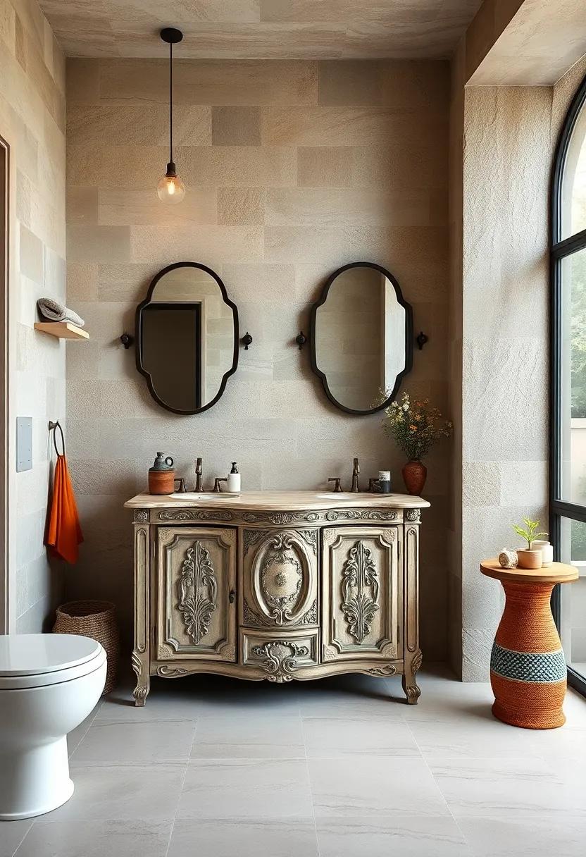 Opt for a vintage-inspired vanity with ‍intricate​ details ⁣and a distressed finish to enhance rustic elegance