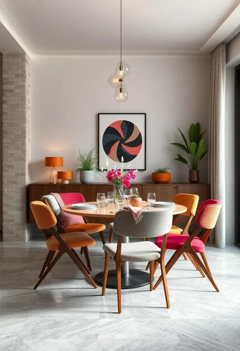 Vibrant Textures: Mix and match various fabric-covered foldable chairs to create an eclectic yet inviting dining space