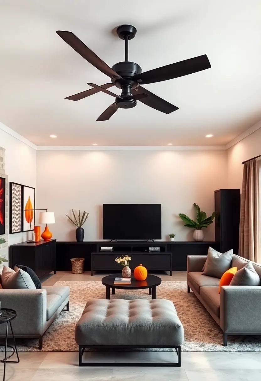 Funky ceiling fans:‌ Choose a‍ modern ⁢black⁢ ceiling‍ fan with⁤ tangerine blades or accents to keep the room cool while adding​ a fun focal‍ point overhead