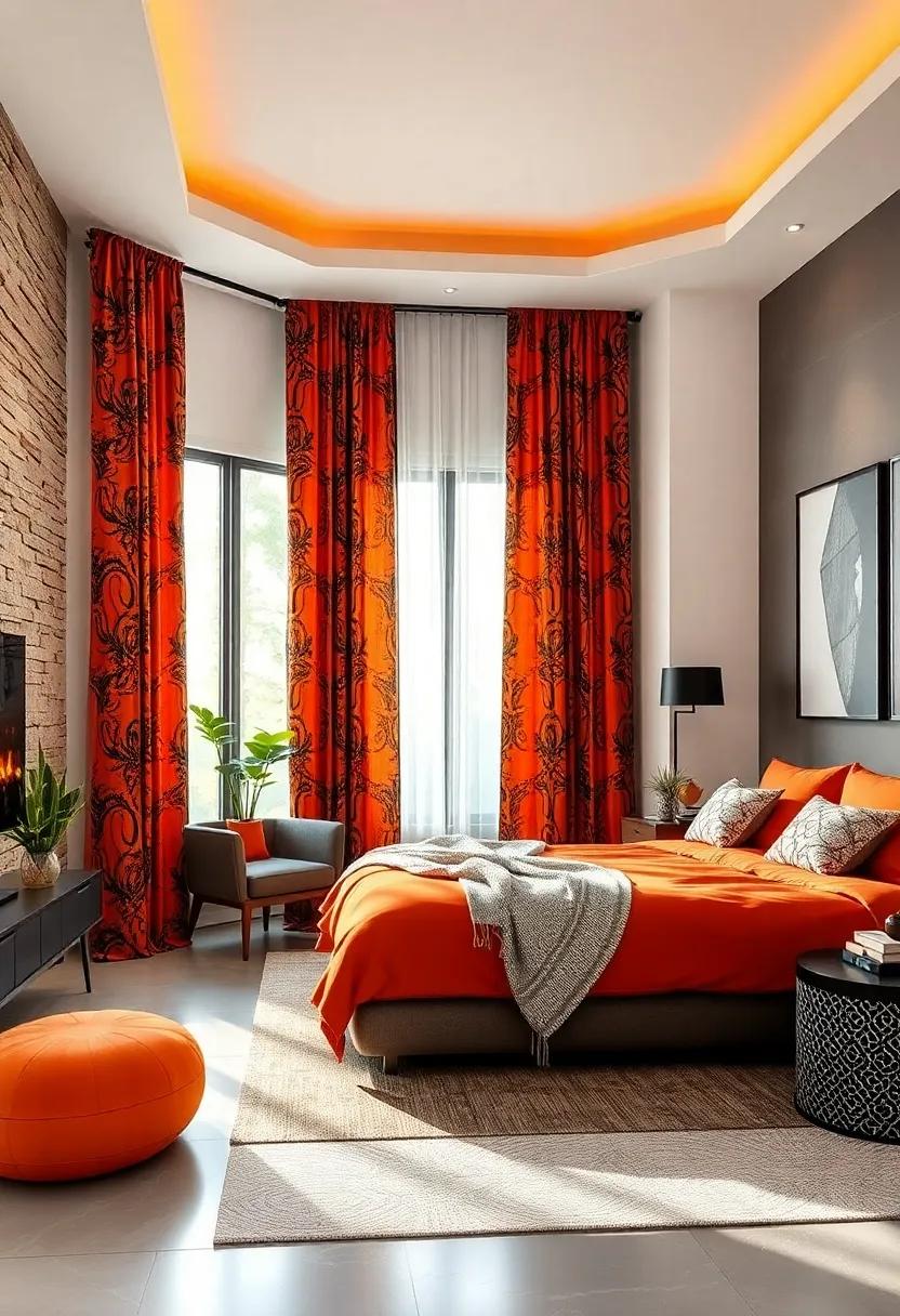 Statement Curtains: Hang tangerine ⁣curtains with a bold pattern or graphic​ to filter natural light​ beautifully, enhancing⁢ both aesthetics and ​ambiance
