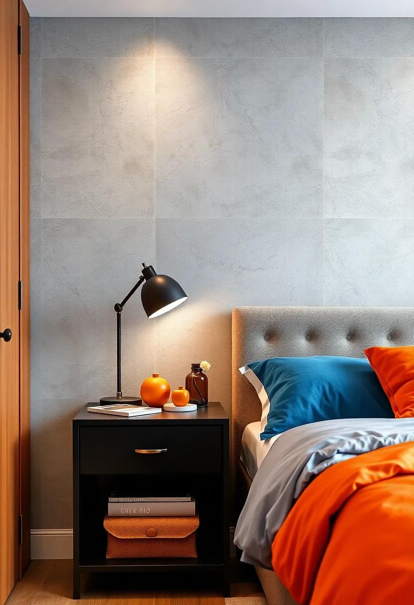 Stylish Nightstand: Choose a ‍modern​ black⁢ nightstand and top it ⁤with tangerine⁣ decorative items, combining ⁢functionality with flair