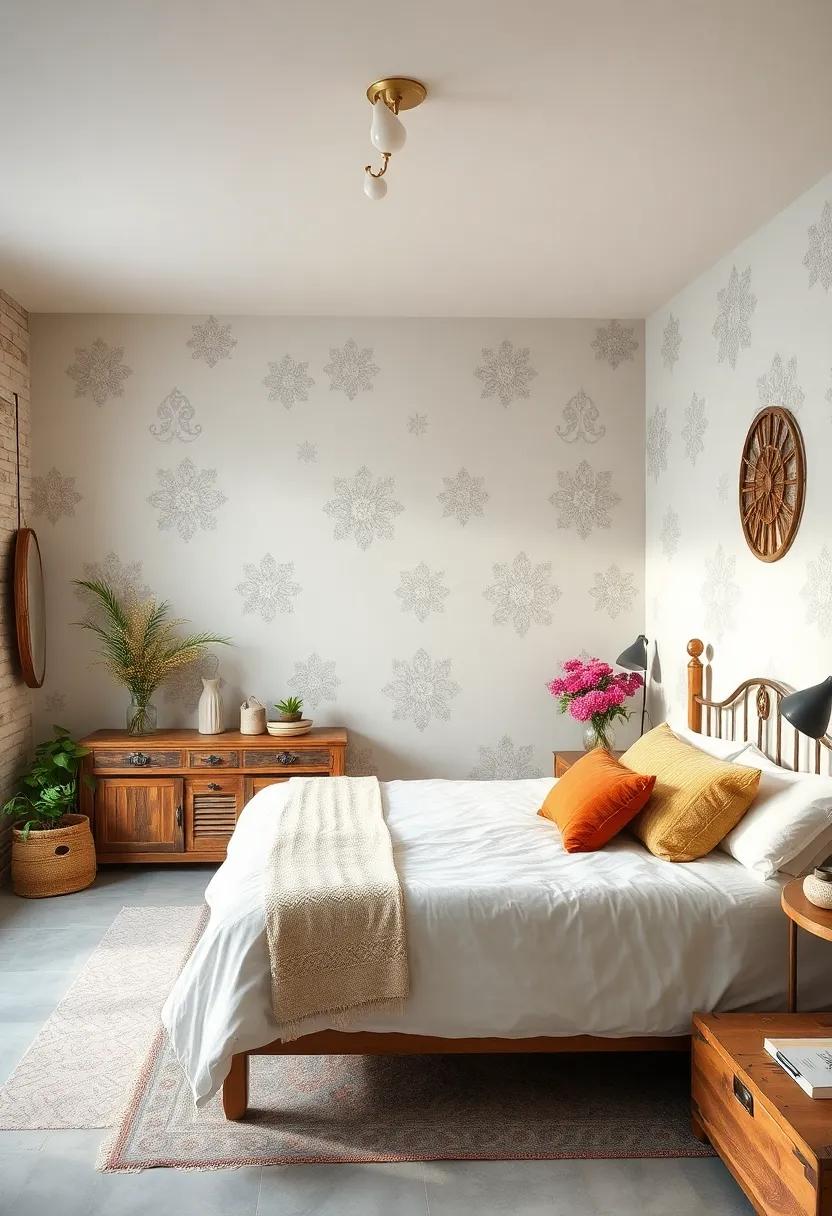 Wall decals or stencils featuring patterns like lace, florals, or farm motifs