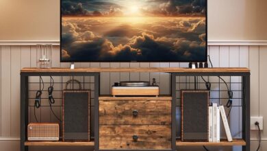 How Our TV Stand with Power Outlet Keeps Media Neat & Ready