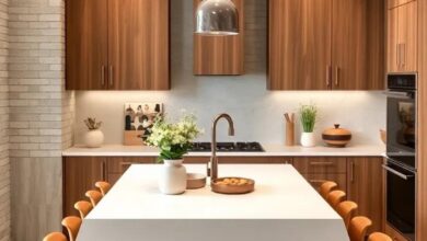 25 Stunning Wood Kitchen Cabinets Paired with Elegant White Islands for Your Dream Space