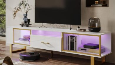 Why We Love the Bestier White & Gold LED TV Stand