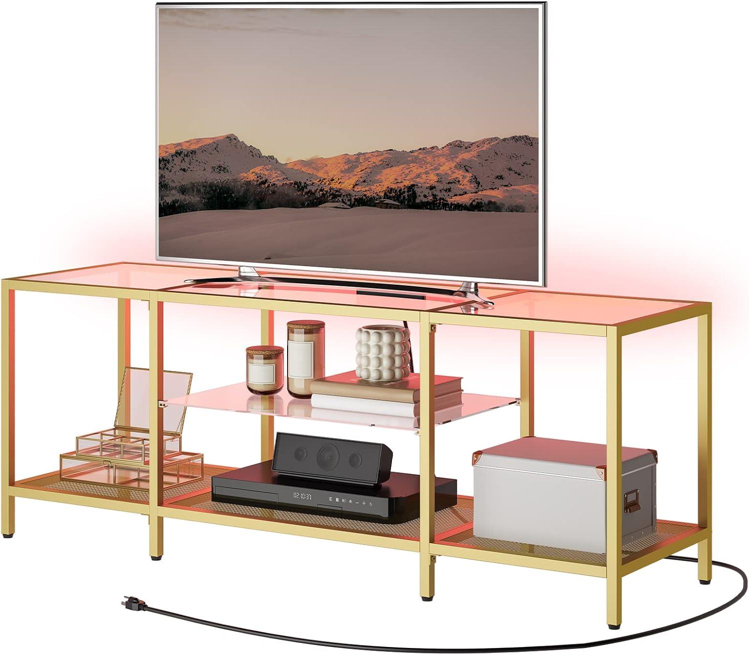 Our Take on the HOOBRO Gold TV Stand with LED and Power Ports