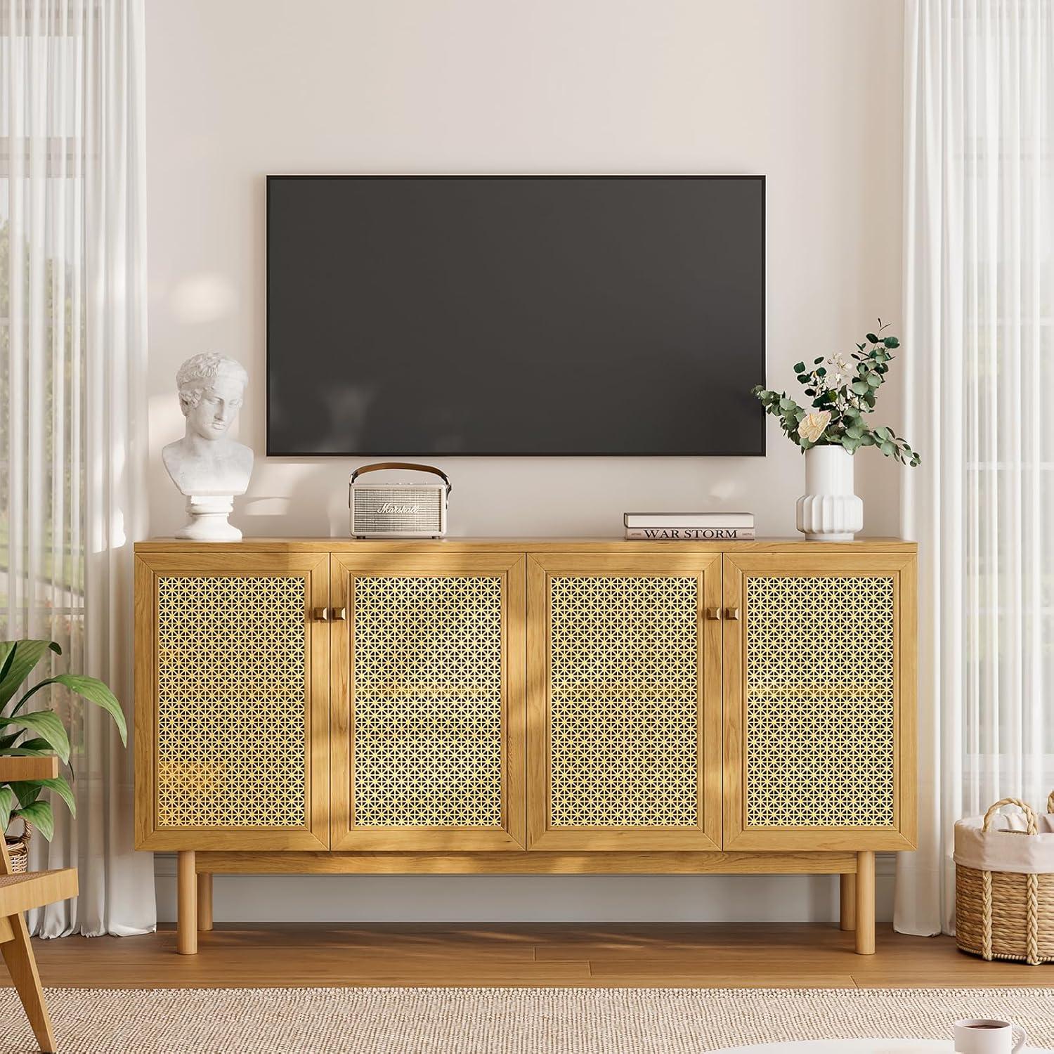 Our Honest Take on the mid-Century Rattan​ TV Stand's Style & Setup