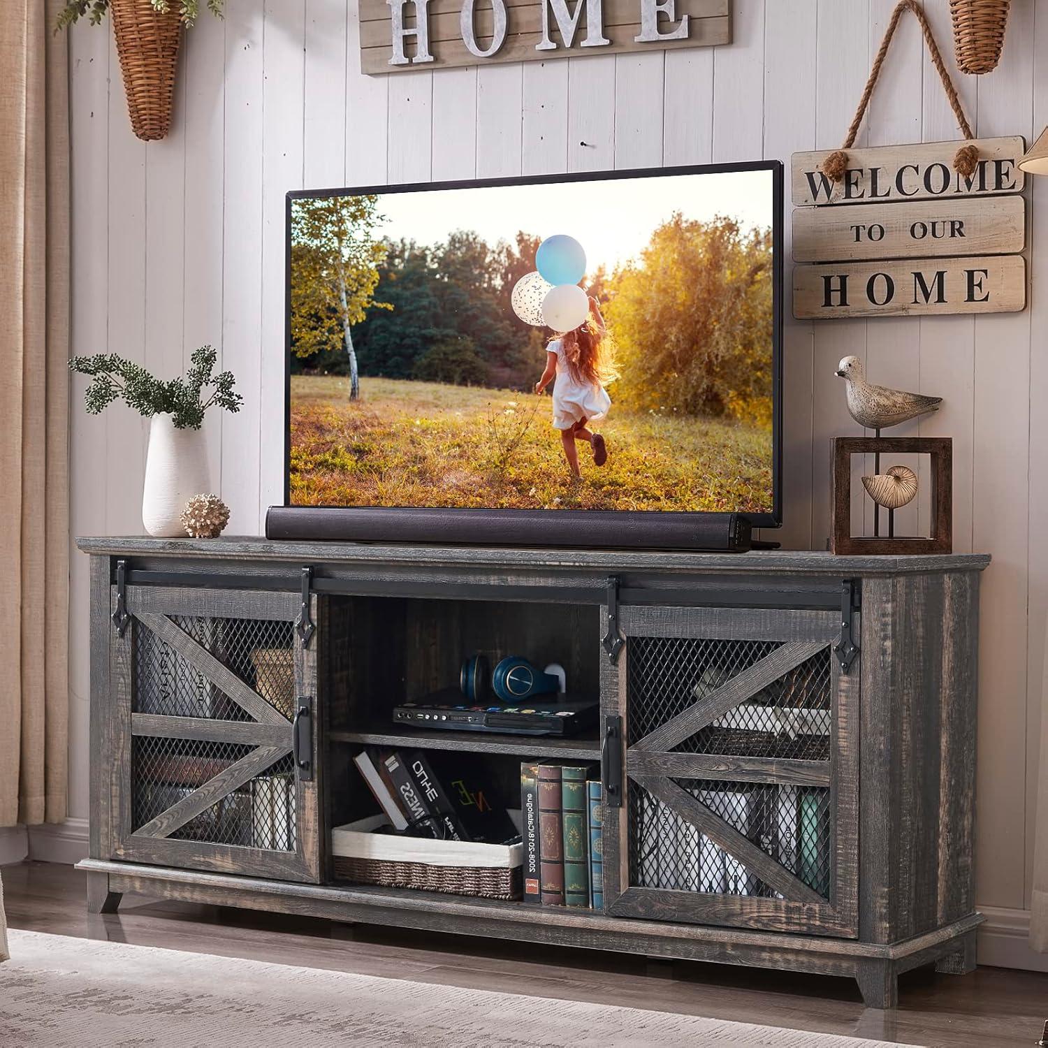 Our Take on Yaheetech's Sturdy Sliding Barn door TV Stand