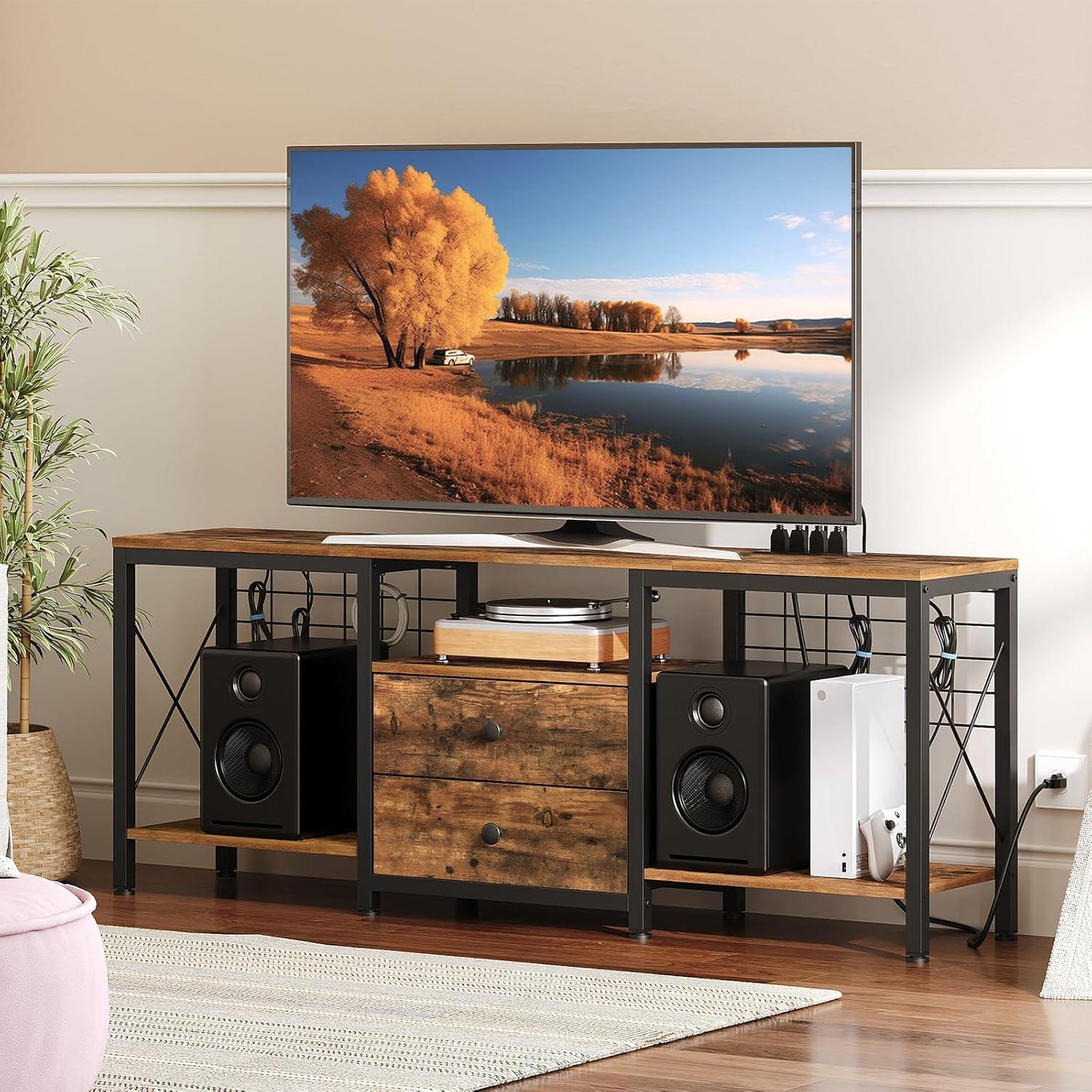 How Our TV Stand with Power Outlet Keeps Media Neat & Ready