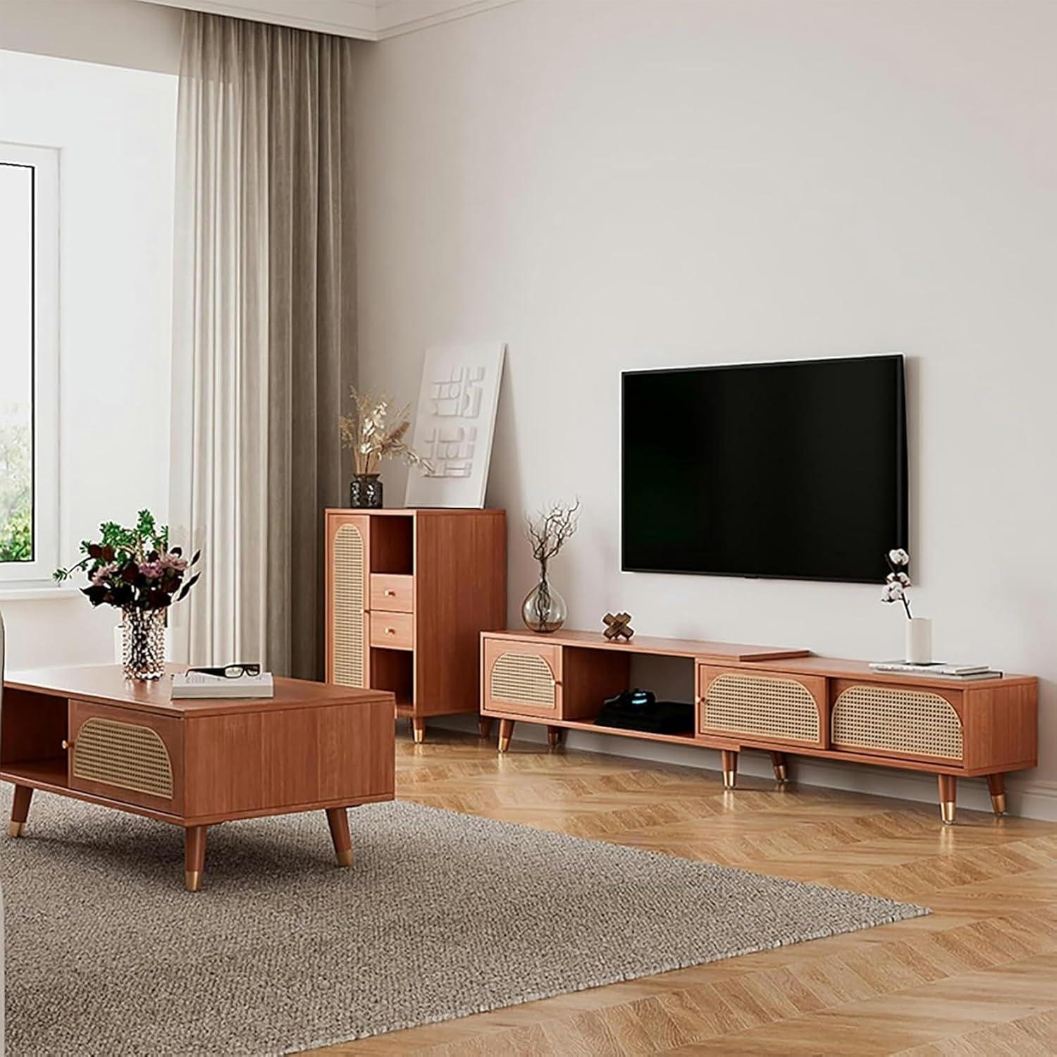 Our take on the JIAOCKJIAO Retractable ​Rattan‌ TV‌ Stand's Stylish Versatility