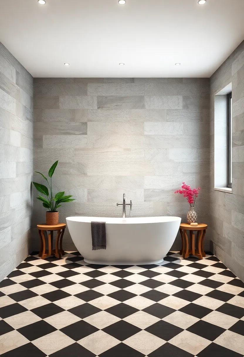 Checkerboard Floors to Walls: Tie together your design elements with a striking checkerboard pattern that flows seamlessly