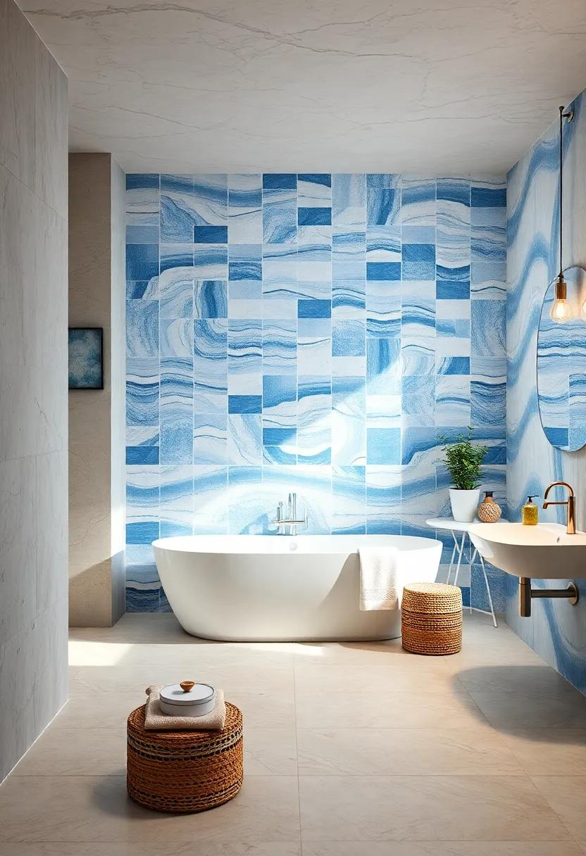 Coastal Vibes with Blue and White Tiles: Capture the essence of the sea with soothing blue and white color schemes that invite tranquility