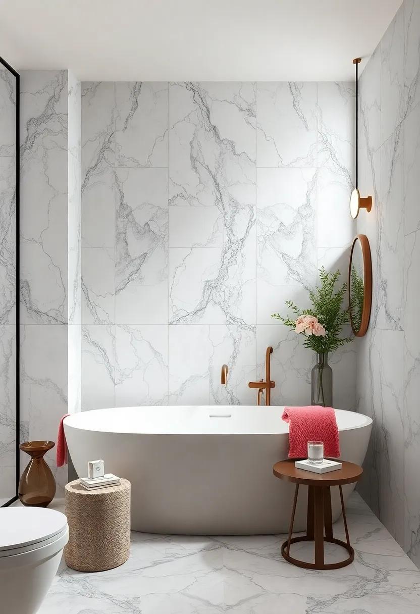 Marble Elegance: Elevate your bathroom with luxurious marble tiles that exude serenity and sophistication in every corner