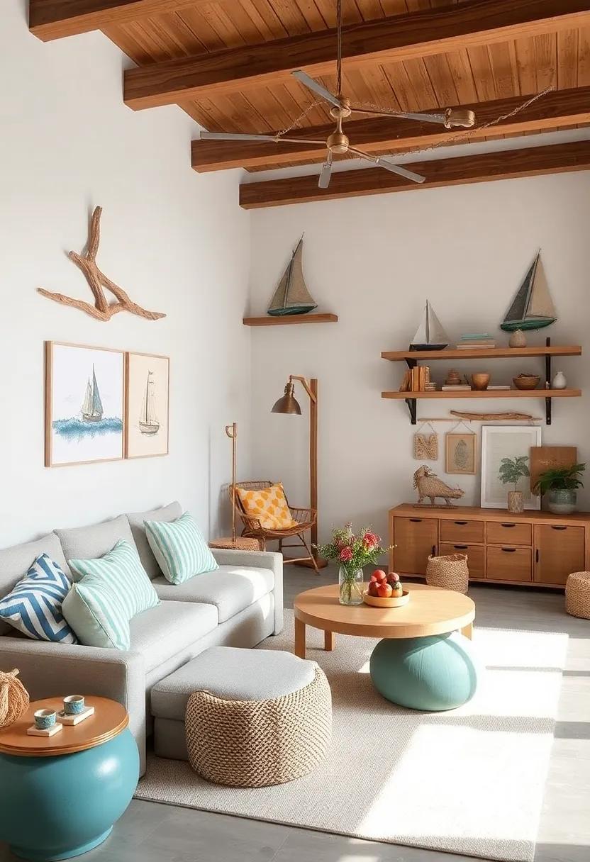 Driftwood accents:‌ Incorporate driftwood elements as decorative shelving or wall hangings, invoking the coastal spirit while adding earthy textures to the room