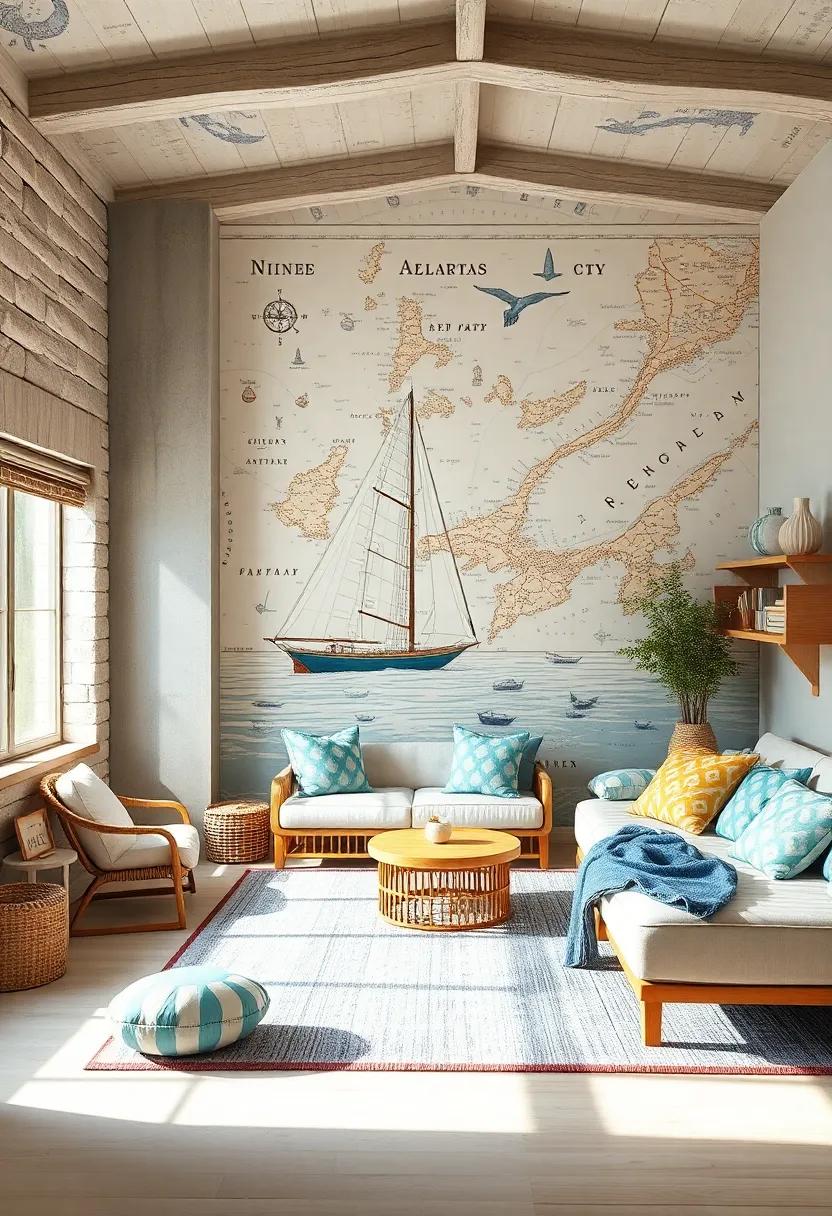 Nautical Chart Wallpaper: Transform an accent wall with wallpaper featuring maritime maps or​ charts,nurturing a love for ‌exploration and adventure