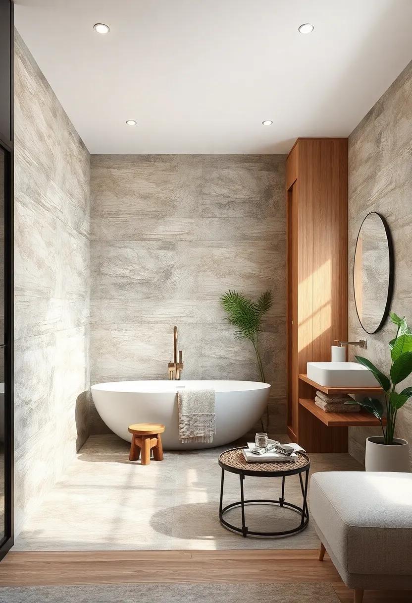 Nature-inspired Textures:⁣ Incorporate tiles with textures​ that mimic natural‍ elements like stone, wood, or⁢ waves to create a serene environment