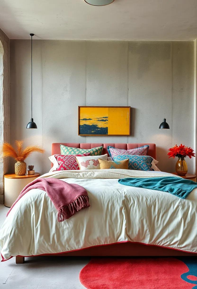 Layer textures with Vibrant Bedding: Choose a mix of patterns and fabrics for your sheets, comforters, and throw pillows to create a cozy and inviting atmosphere