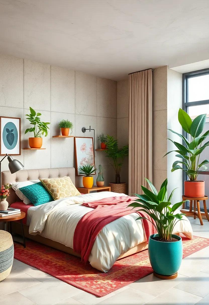 Bring in Nature with colorful Plants: Incorporate vibrant houseplants or flowers in colorful pots, adding life and freshness to your living space