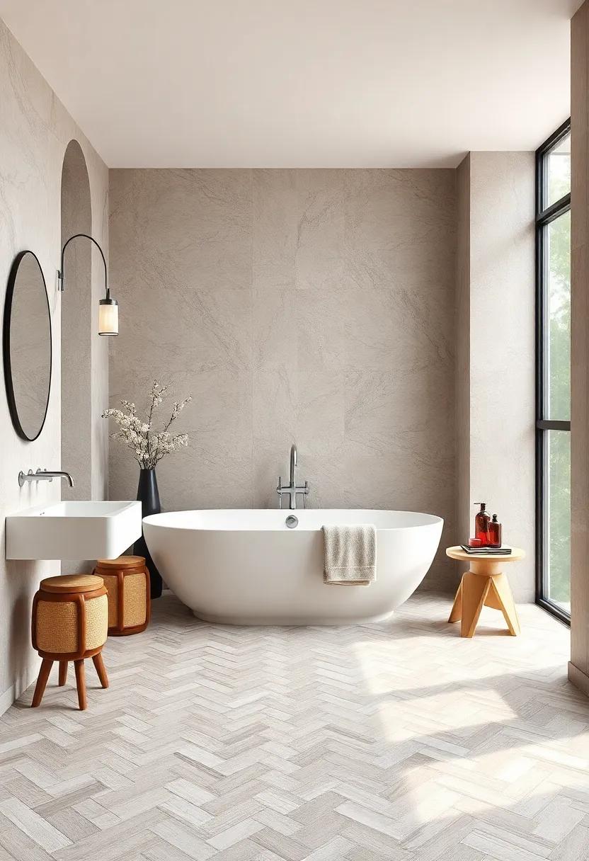 Herringbone Harmony: Get inspired by the classic herringbone pattern that‌ introduces movement and elegance, ideal‍ for creating visual interest in any bathroom setting