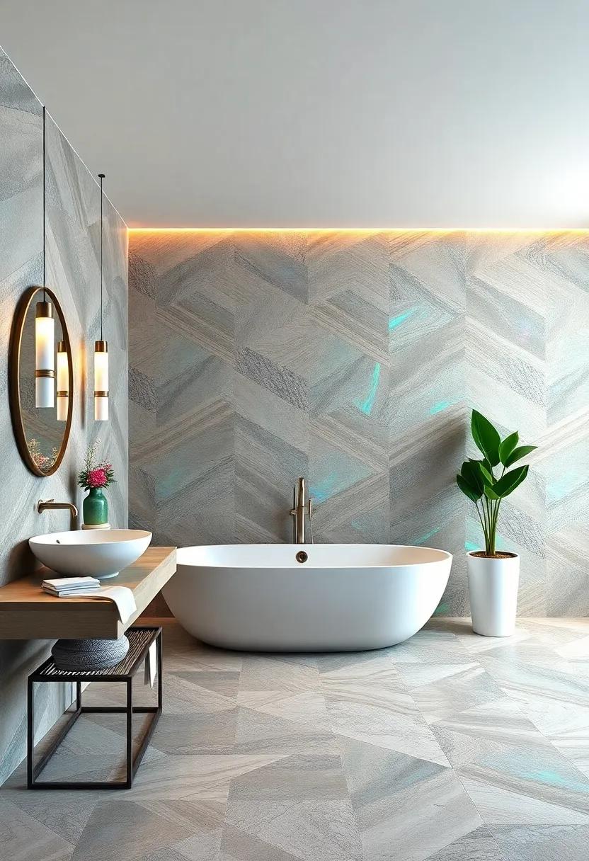 Iridescent Accents: Explore ⁤the enchanting ⁣world of ‌iridescent tiles that change color⁤ with⁤ light and angle,‌ adding a magical touch⁤ to your bathroom⁣ space