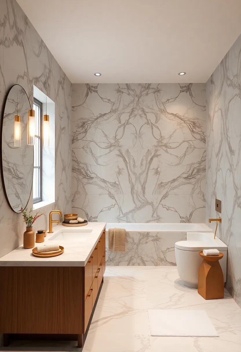 Luxurious Marble: Unleash the elegance of classic marble tiles adorned with intricate designs, perfect for creating a high-end feel ⁢in your personal ‍spa