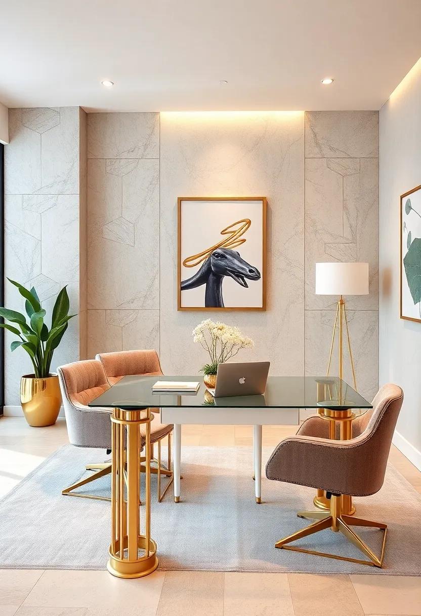 Gold and Glass Desks: Consider a glass-topped⁢ desk paired ⁣with gold legs for a contemporary touch that promotes​ an airy, open feel to your workspace