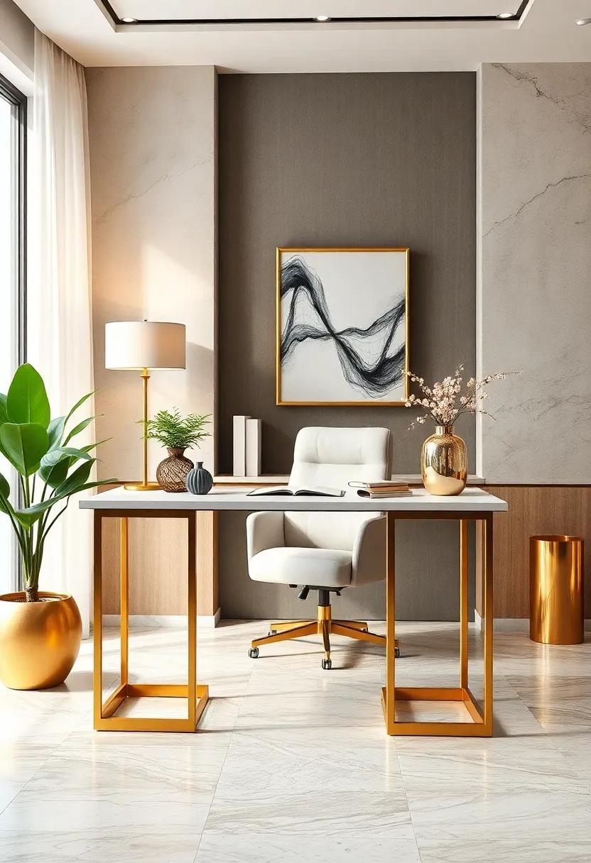 Unique​ Gold Entry Table:⁣ Create ‍a refined entry point to your office with ​a console table featuring ‌gold legs and sleek lines, ​setting a stylish tone ‍as you enter