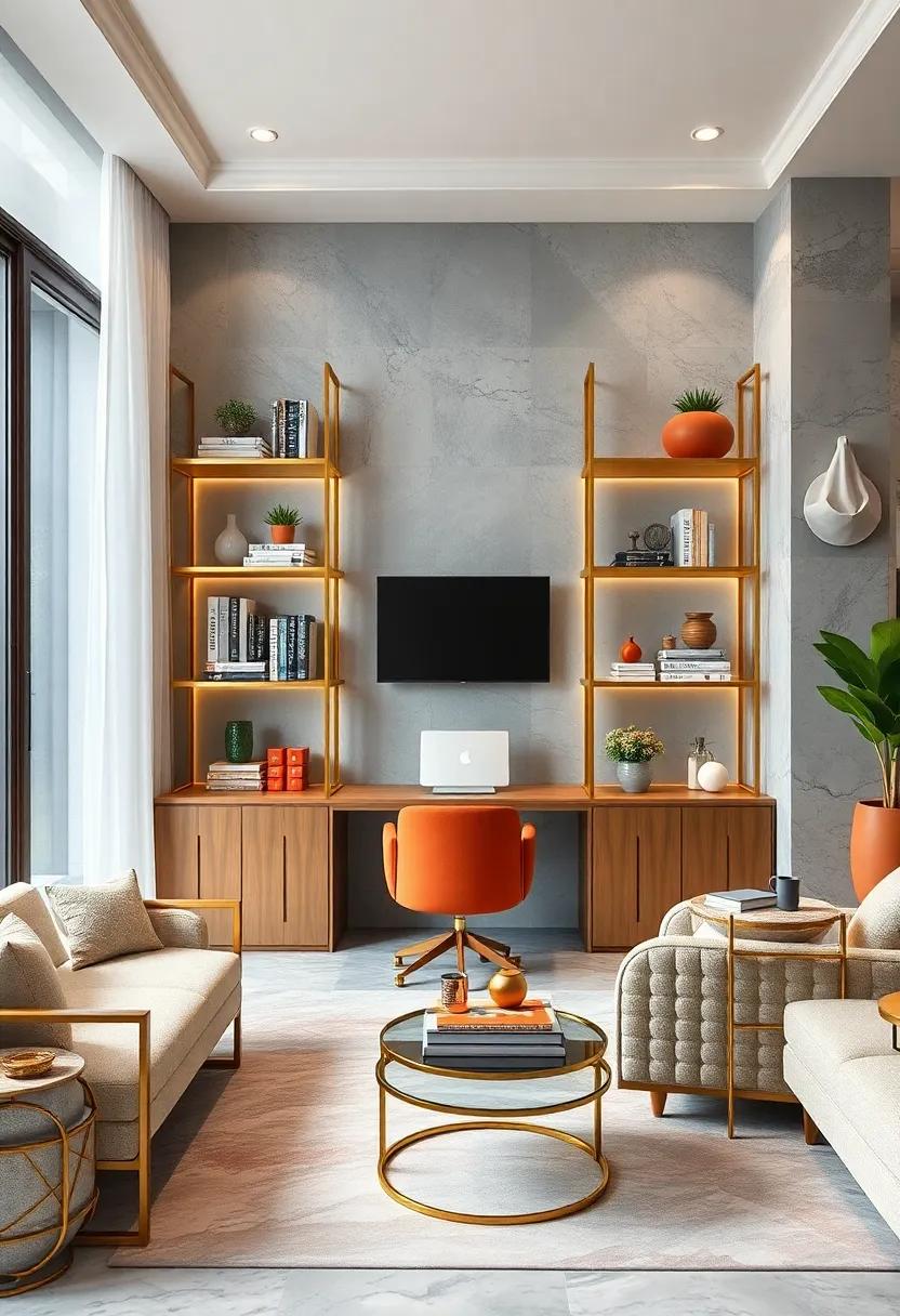 Elegant Gold shelving: Opt for open shelving units with gold frames‍ to display books and decorative items,striking a ⁣balance between ‌functional and fashionable storage