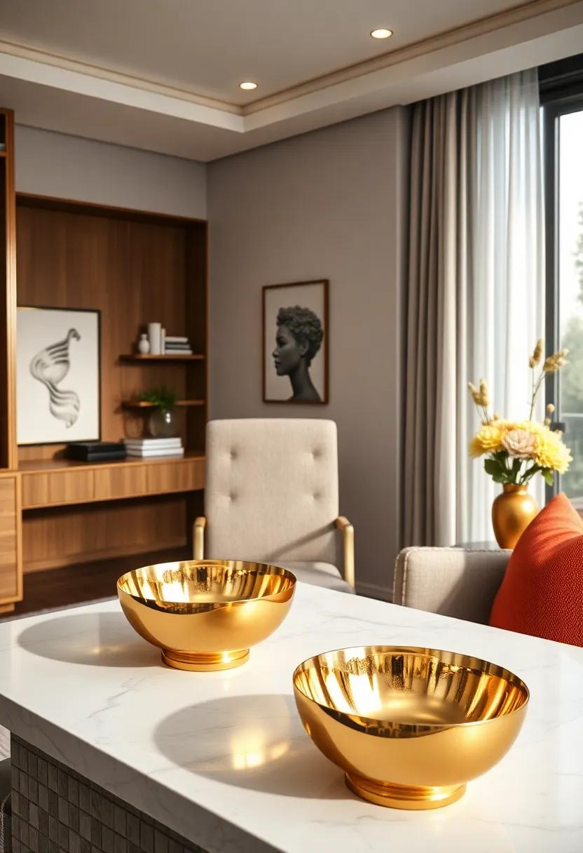 Decorative Gold Bowls: Utilize decorative bowls ⁣in gold for holding‌ small items on your desk, integrating practical ‌design with luxury