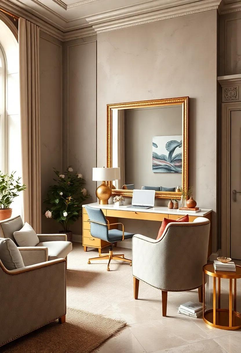 Bespoke Gold Framed Mirrors:​ Use a‍ large gold-framed mirror ​to ‍enhance⁢ light in your⁣ office, creating an illusion of ⁤space and‌ adding a touch of glamour