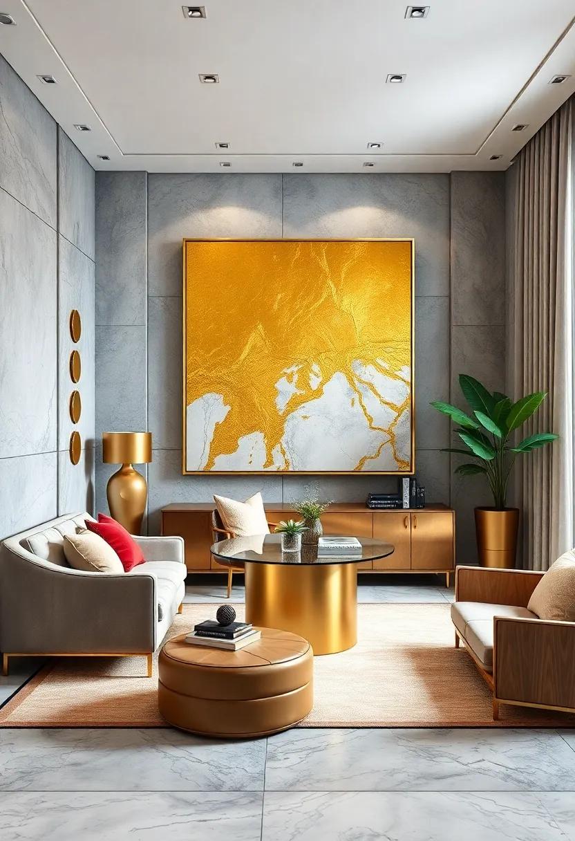Opulent Wall Art: ⁣Hang‌ oversized gold-accented artwork that makes a bold statement, drawing⁤ the eye and​ serving as ‍an inspiring backdrop for​ your ⁤work