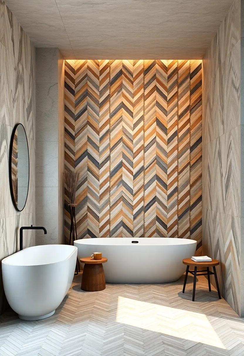 Revel in the boldness of chevron tiles that​ invigorate the ​space, adding a⁢ sense of movement and dynamism that transforms simple walls​ into an exciting tapestry