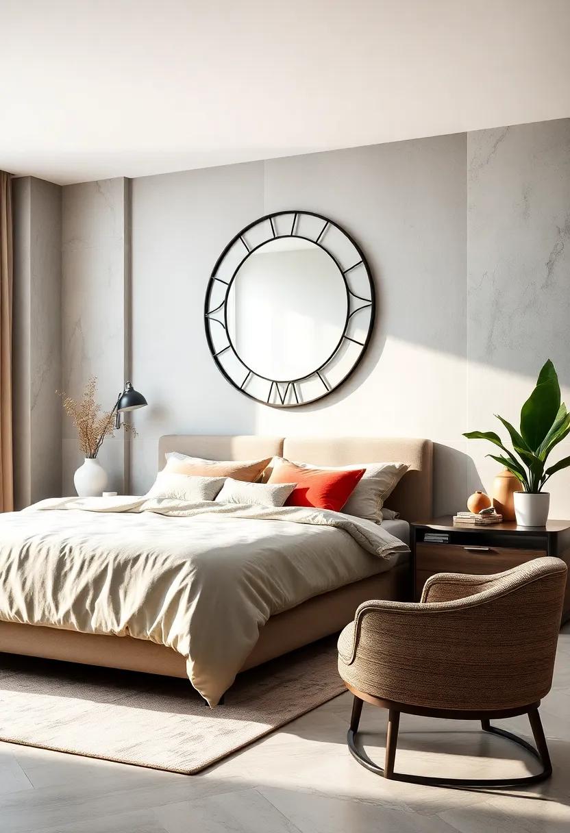Use a round or oval​ mirror framed with ‌geometric patterns to ⁣add visual⁤ interest and enhance the sense ⁣of ⁢space in your‌ bedroom