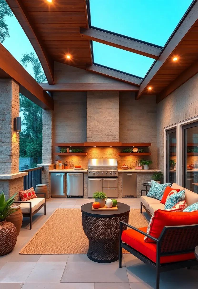 Eco-Friendly Features: Integrate solar lights, water-saving fixtures, and ⁢eco-conscious materials into ​your outdoor kitchen design ⁣for sustainability