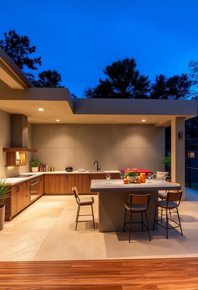Luxurious Bar Area: ⁢Design an elegant bar counter with stools, perfect for entertaining ‍guests ‌and enjoying cocktails under⁢ the ‌stars