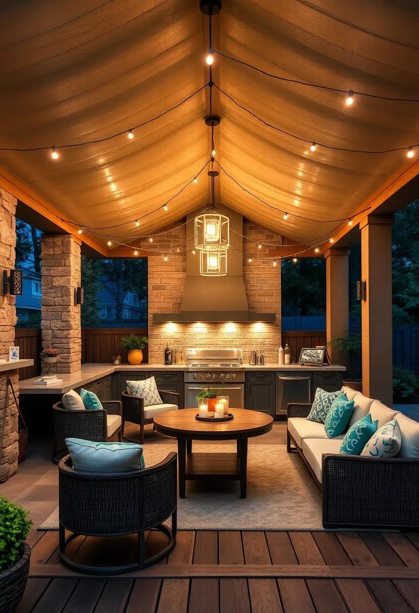 Opulent Lighting: Hang decorative​ pendant⁢ lights or string lights to add warmth and charm, ensuring‌ your outdoor ‍kitchen is inviting at night