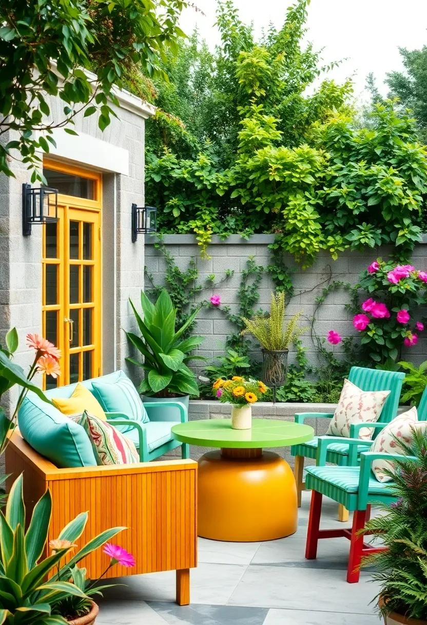 Use ‍Colorful Garden ‌Furniture: Complement your lush foliage with vibrant⁤ furniture that adds personality and⁣ liveliness ‌to your patio