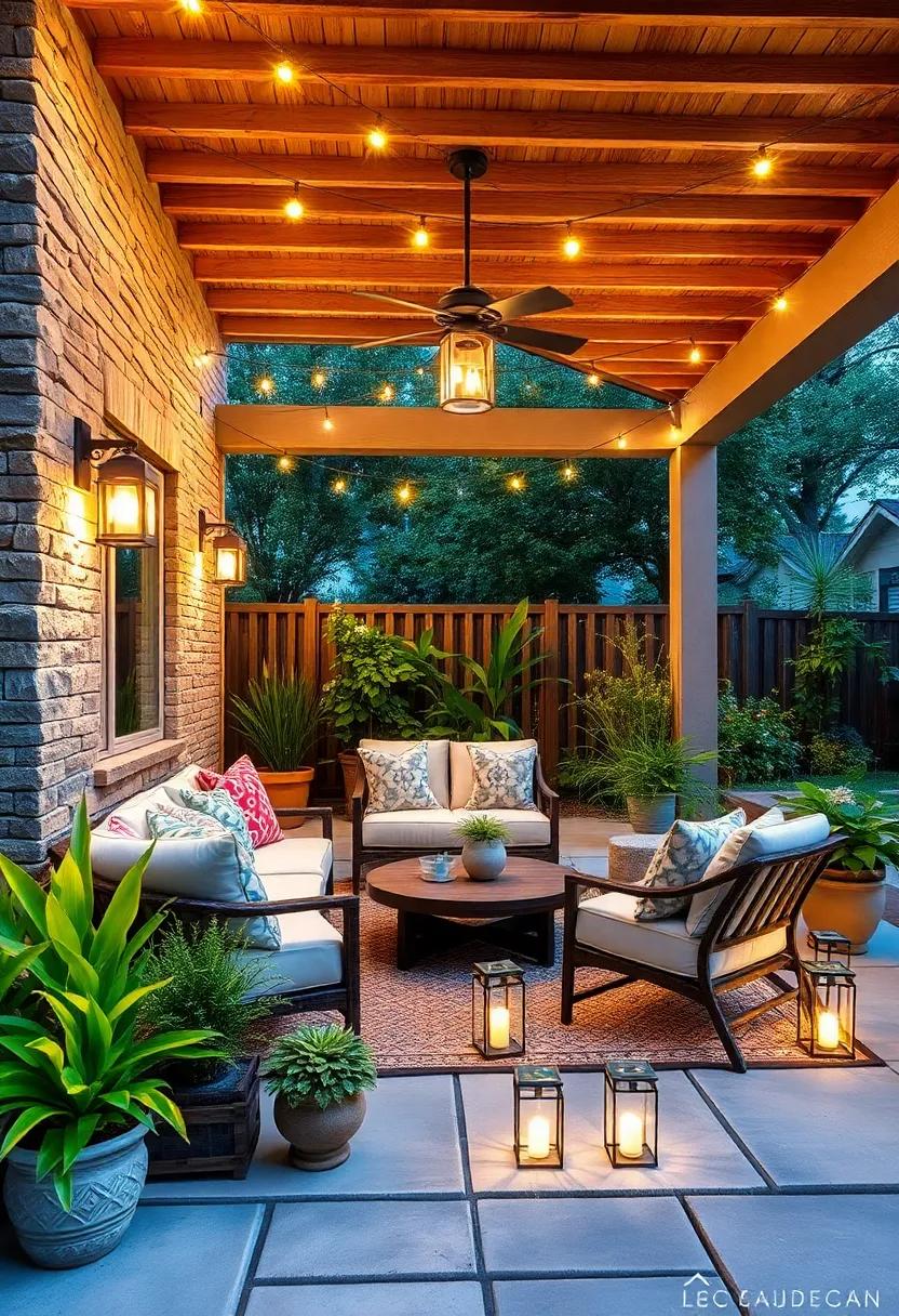 Outdoor Lighting Magic: Install string lights⁢ or ‌lanterns ⁣for enchanting evenings, adding a touch of sparkle to your patio