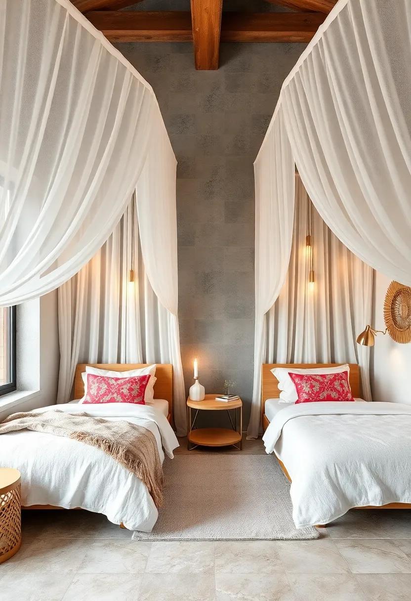 Dreamy Canopy: Add a whimsical touch with a canopy over the beds, crafting an enchanting atmosphere that promotes relaxation and sleep