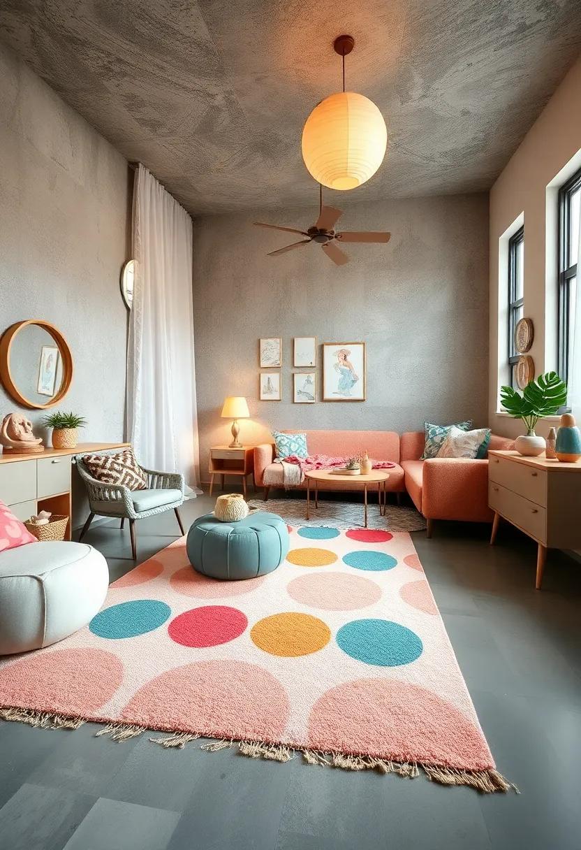 Whimsical Rugs: Choose rugs with fun patterns or textures that add warmth while defining different areas within the room for various activities