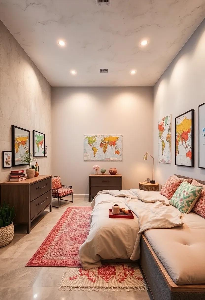 Travel Destinations Theme: Reflect shared experiences by decorating with souvenirs and maps of places they've been together for a personal touch